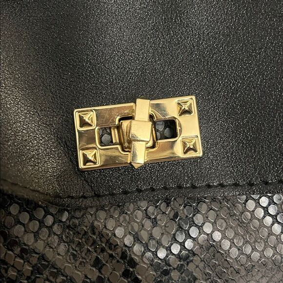 Black Snakeskin Mini Bag w/ Gold Chain Strap - Picture 2 of 6